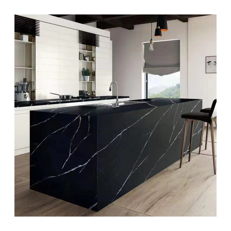 La mancha grande de la losa de Corian Black Calacatta resiste la hoja de mármol superficial sólida para el gabinete de cocina